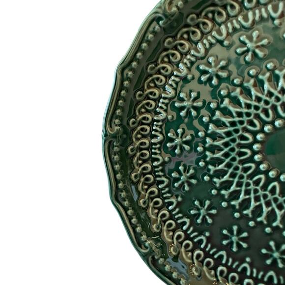 Potter's Studio Green Holiday Dinner Plates 10" Ceramic Set of 4 Christmas New - Picture 6 of 10